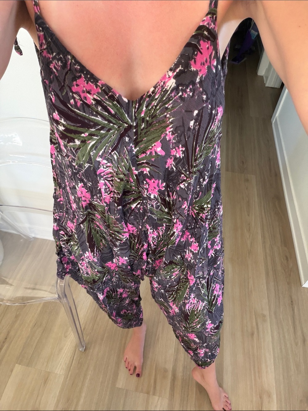 Vintage Free People size XS: Tropical-Print Lightweight Flowy Jumpsuit